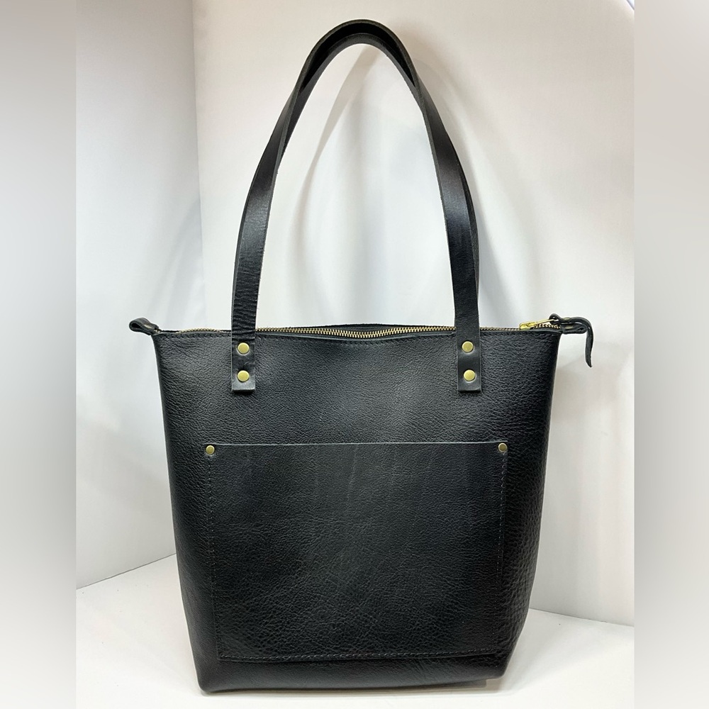 Portland Leather Goods Small Zippered Tote in Pebbled Black-NEW (Hide Stamp)